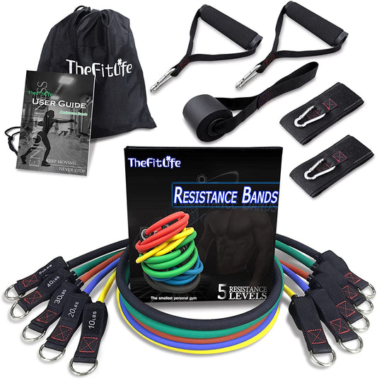 Resistance Bands with Handles - Designed for American Body Types, Exercise Workout Tubes for Men, Women, Includes Large Handles, Ankle Straps, Door Anchor, Fitness Levels