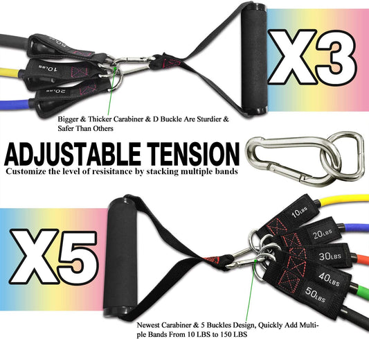 Resistance Bands with Handles - Designed for American Body Types, Exercise Workout Tubes for Men, Women, Includes Large Handles, Ankle Straps, Door Anchor, Fitness Levels